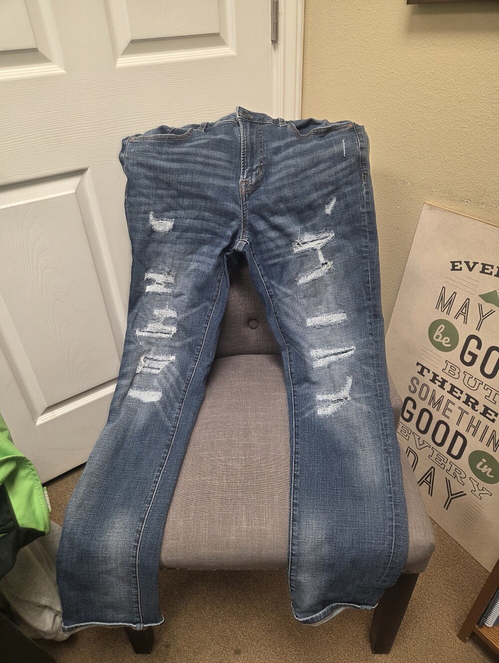 Aeropostale Men's Blue Distressed Straight-Leg Jeans